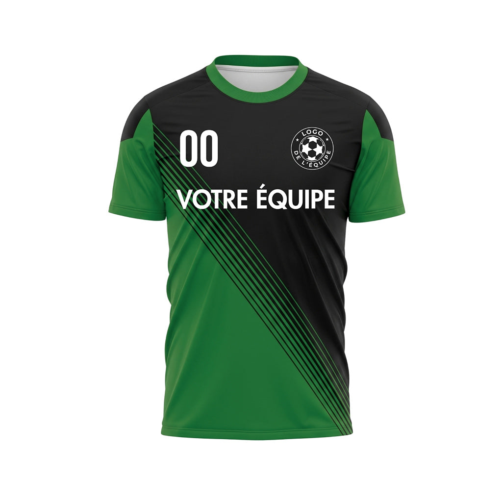 Noir Vert Col Accent Diagonales Rayures Maillot de Football Personnalisé