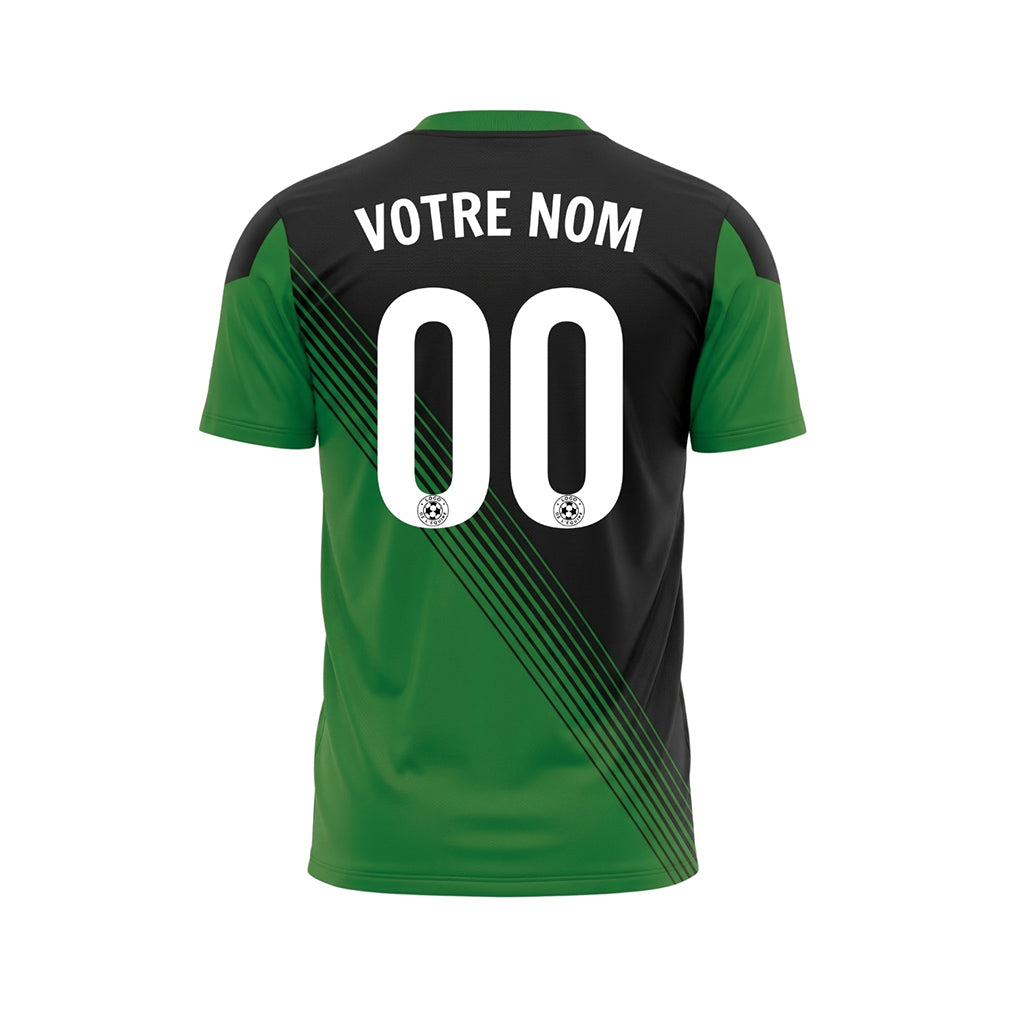 Noir Vert Col Accent Diagonales Rayures Maillot de Football Personnalisé