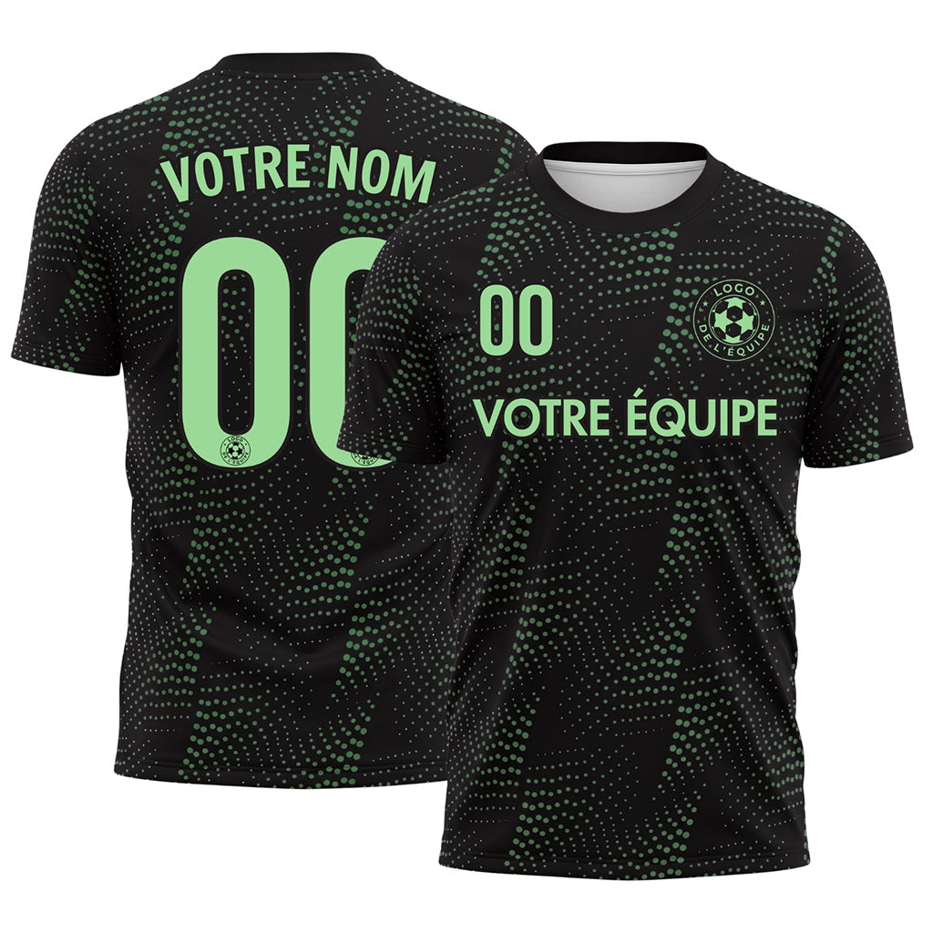 Noir Vert Points Motif Maillot de Football Personnalisé