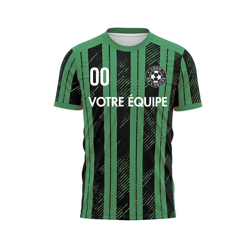 Noir Vert Discontinues Diagonales Rayures Longitudinales Motif Maillot de Football Personnalisé