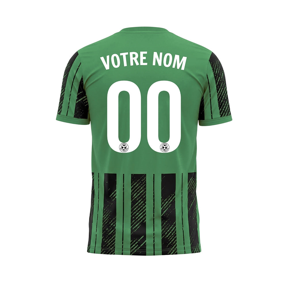 Noir Vert Discontinues Diagonales Rayures Longitudinales Motif Maillot de Football Personnalisé
