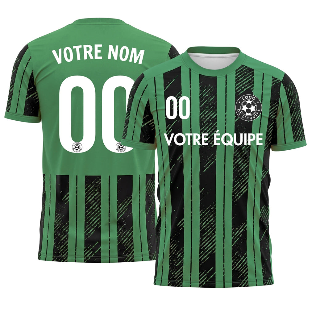 Noir Vert Discontinues Diagonales Rayures Longitudinales Motif Maillot de Football Personnalisé