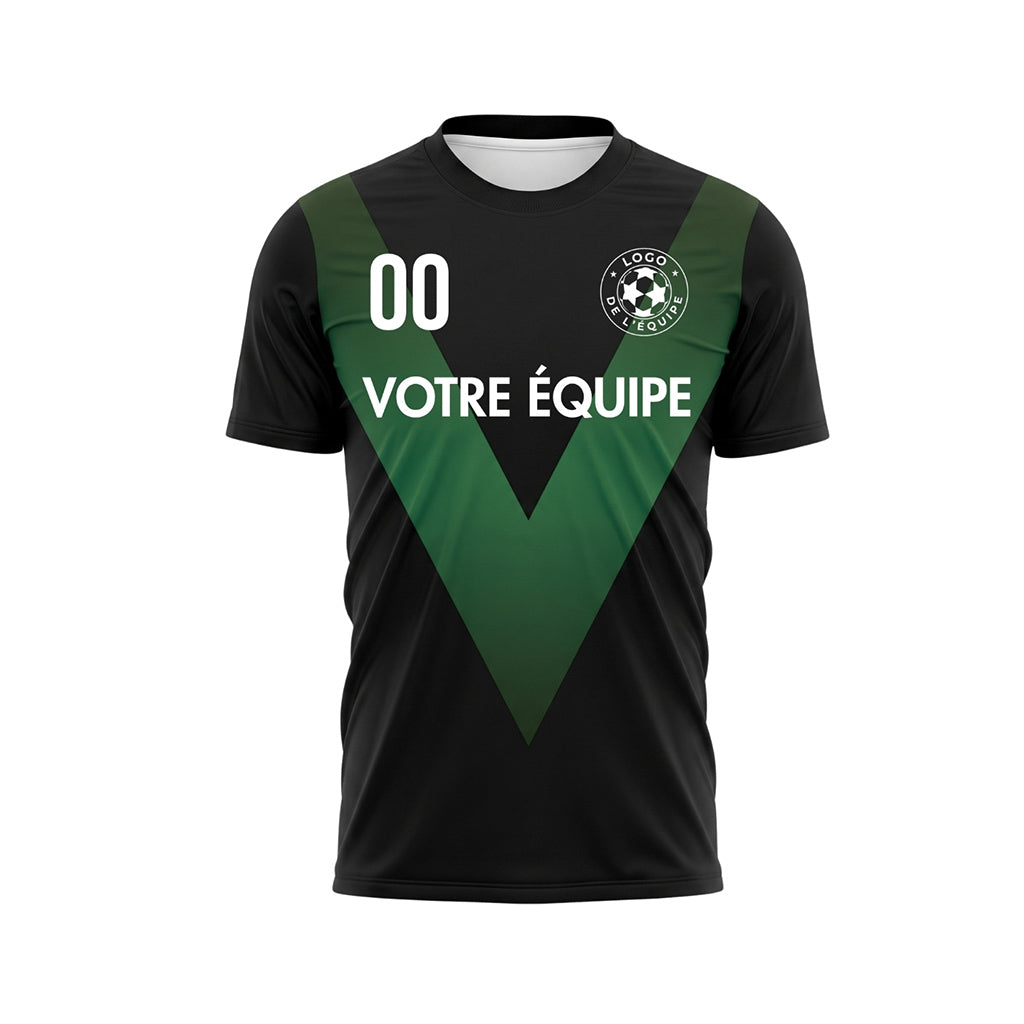 Noir Vert V Motif Maillot de Football Personnalisé