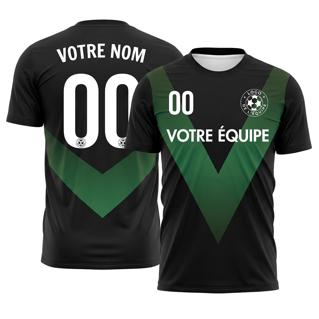 Noir Vert V Motif Maillot de Football Personnalisé