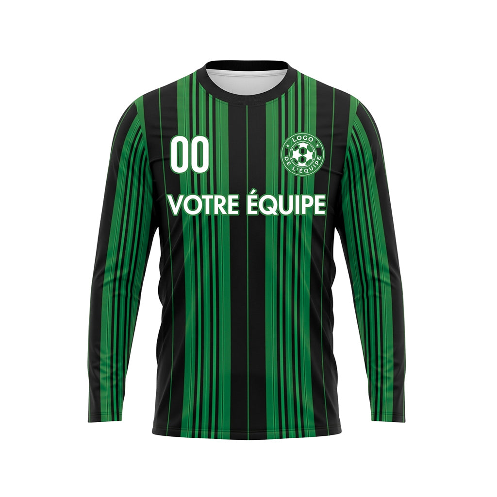 Noir Vert Rayures Verticales Maillot de Football Personnalisé à Manches Longues