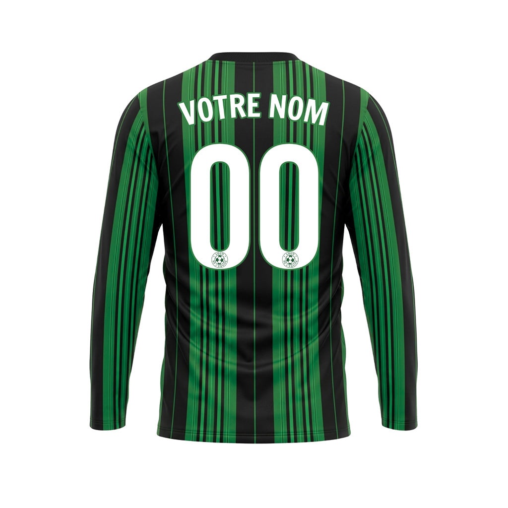 Noir Vert Rayures Verticales Maillot de Football Personnalisé à Manches Longues