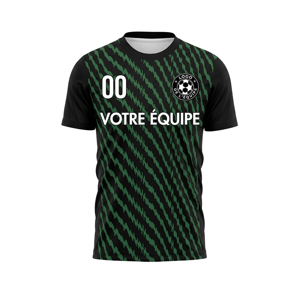 Noir Vert Zigzag Rayures Maillot de Football Personnalisé