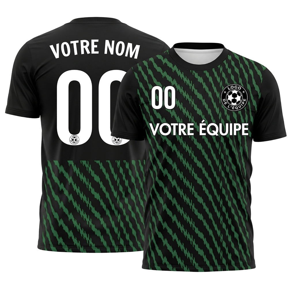 Noir Vert Zigzag Rayures Maillot de Football Personnalisé