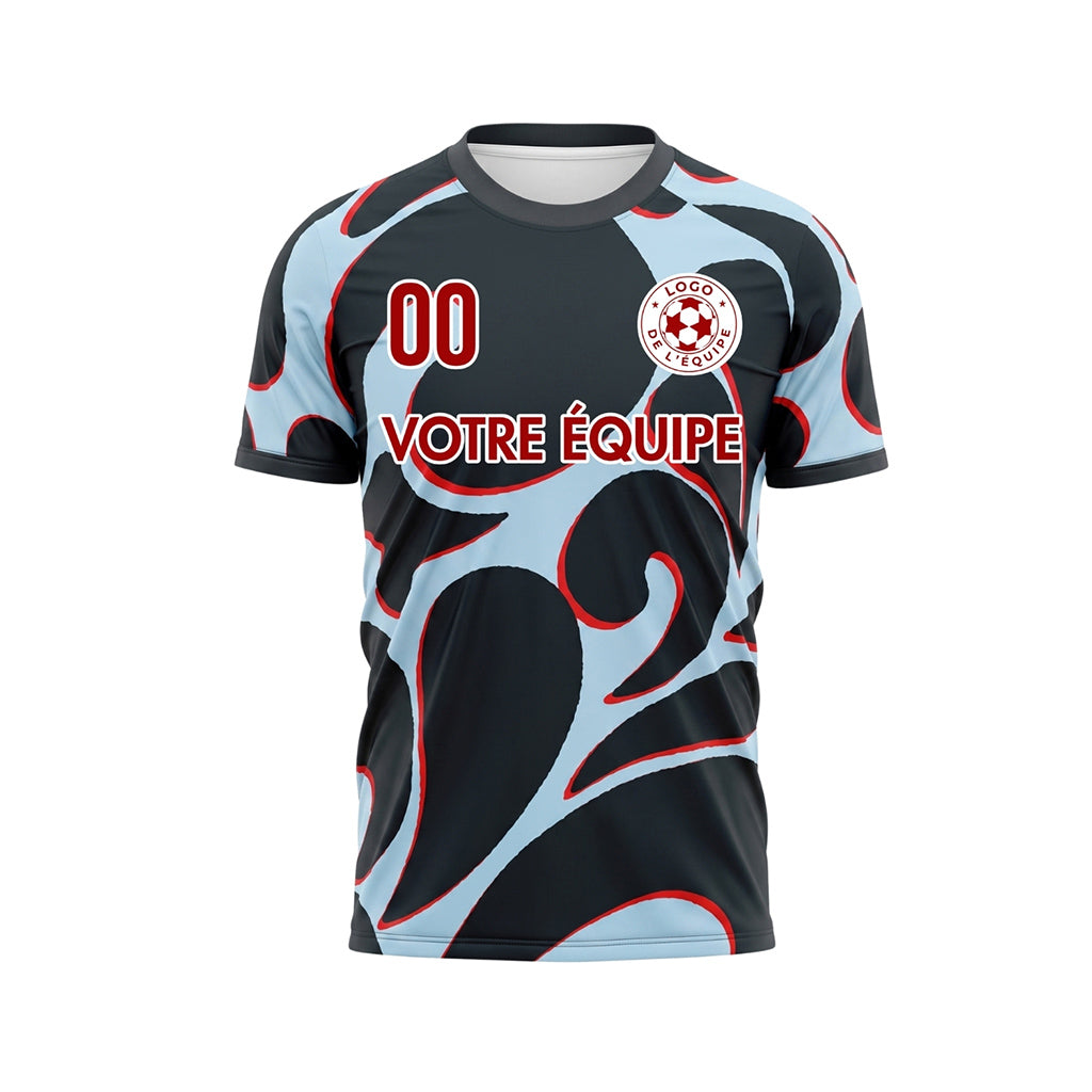 Noir Bleu Clair Abstrait Motif Maillot de Football Personnalisé