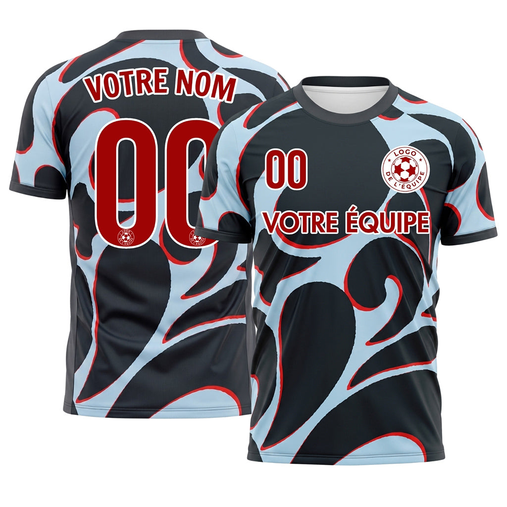 Noir Bleu Clair Abstrait Motif Maillot de Football Personnalisé