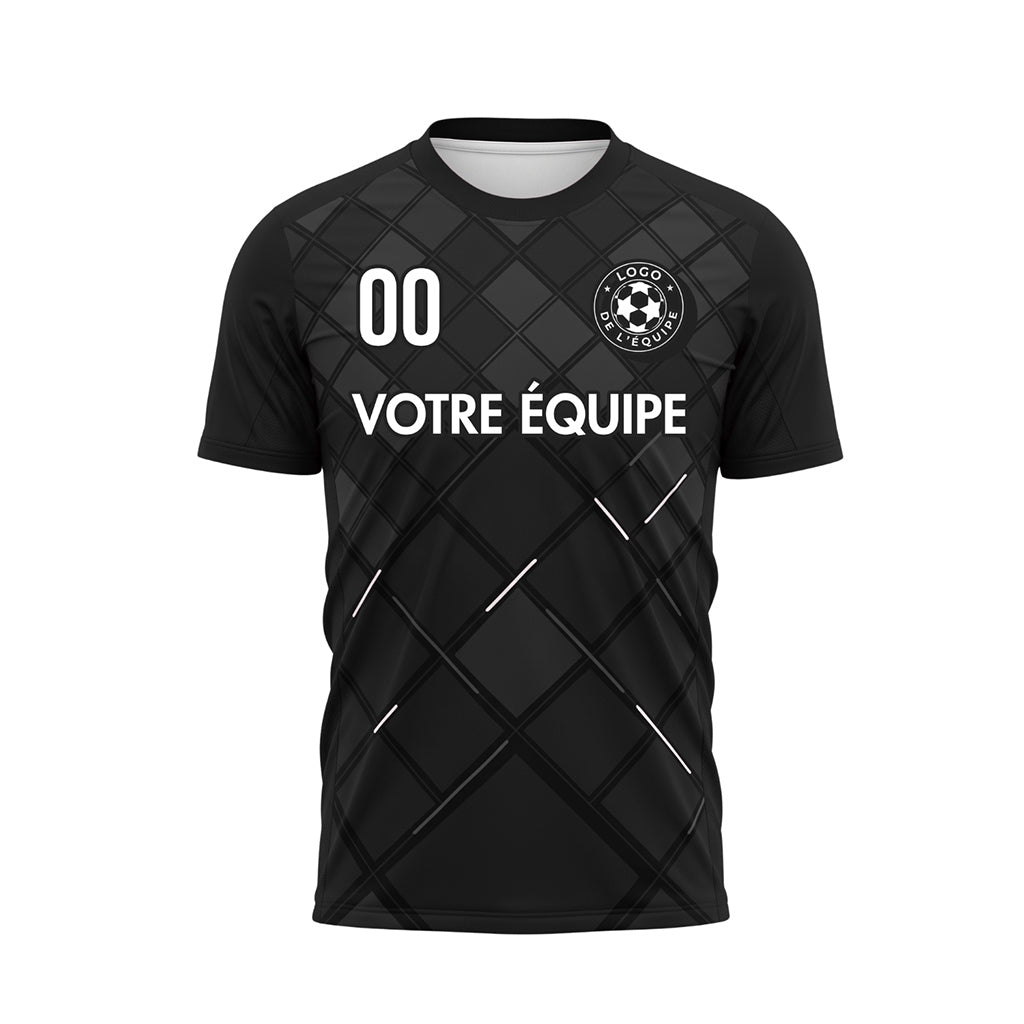 Noir Carreaux Motif Maillot de Football Personnalisé
