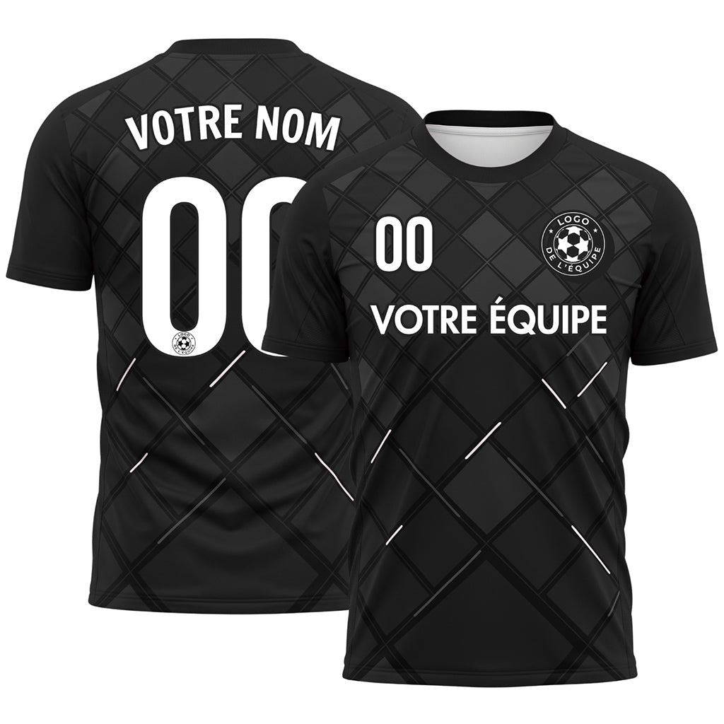 Noir Carreaux Motif Maillot de Football Personnalisé