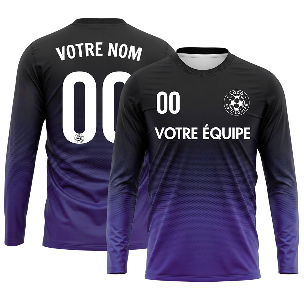 Noir Violet Dégradé à Pois Maillot de Football Personnalisé à Manches Longues