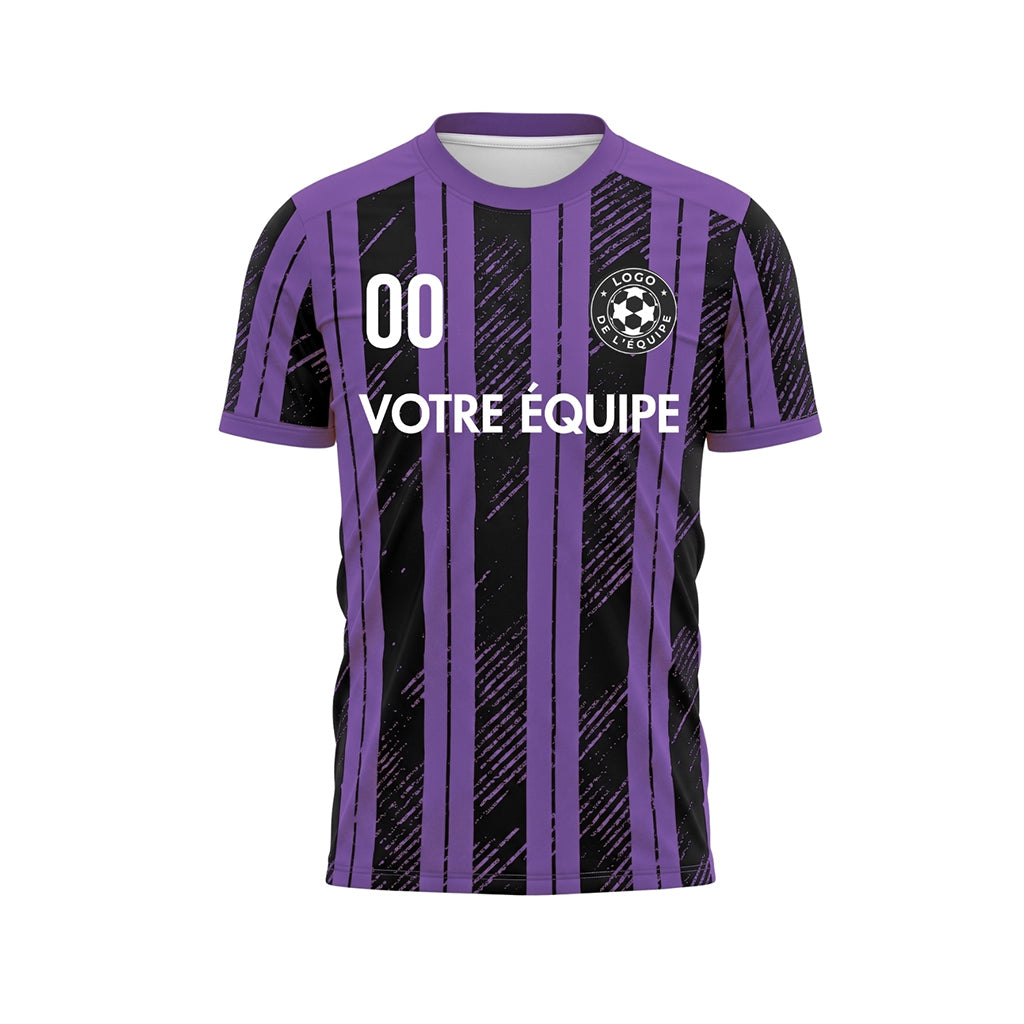 Noir Violet Tacheté Diagonales Rayures Longitudinales Motif Maillot de Football Personnalisé