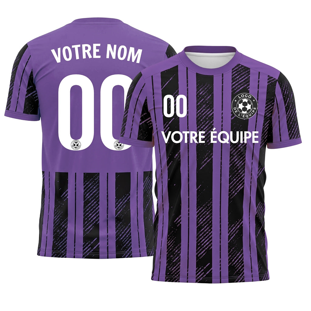 Noir Violet Tacheté Diagonales Rayures Longitudinales Motif Maillot de Football Personnalisé