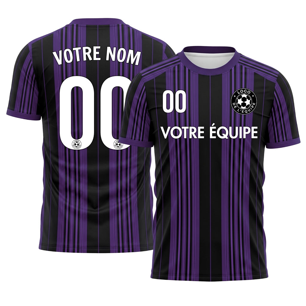 Noir Violet Rayé Maillot de Football Personnalisé