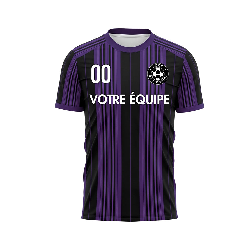 Noir Violet Rayé Maillot de Football Personnalisé