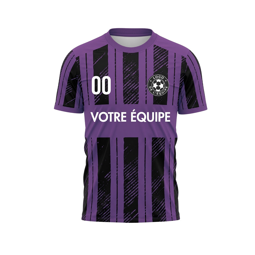 Noir Violet Discontinues Diagonales Rayures Longitudinales Motif Maillot de Football Personnalisé