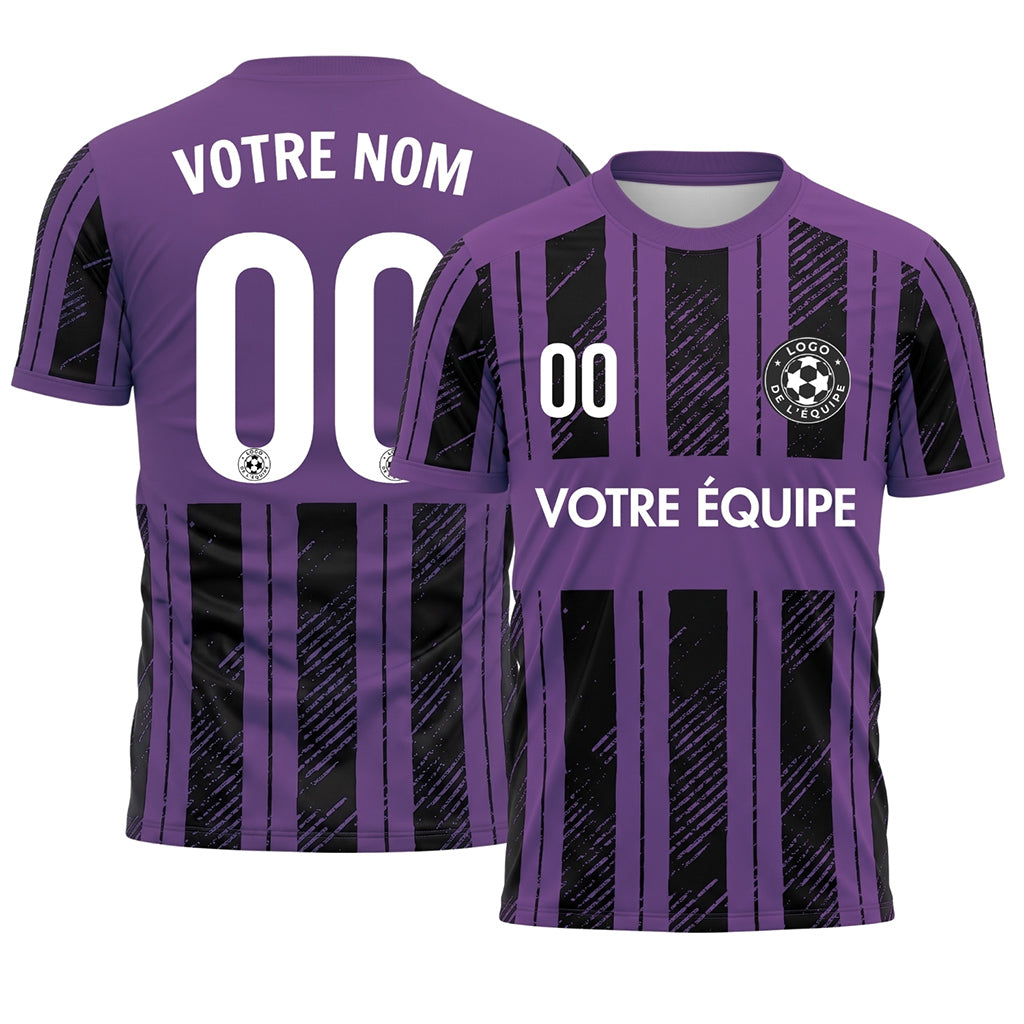 Noir Violet Discontinues Diagonales Rayures Longitudinales Motif Maillot de Football Personnalisé