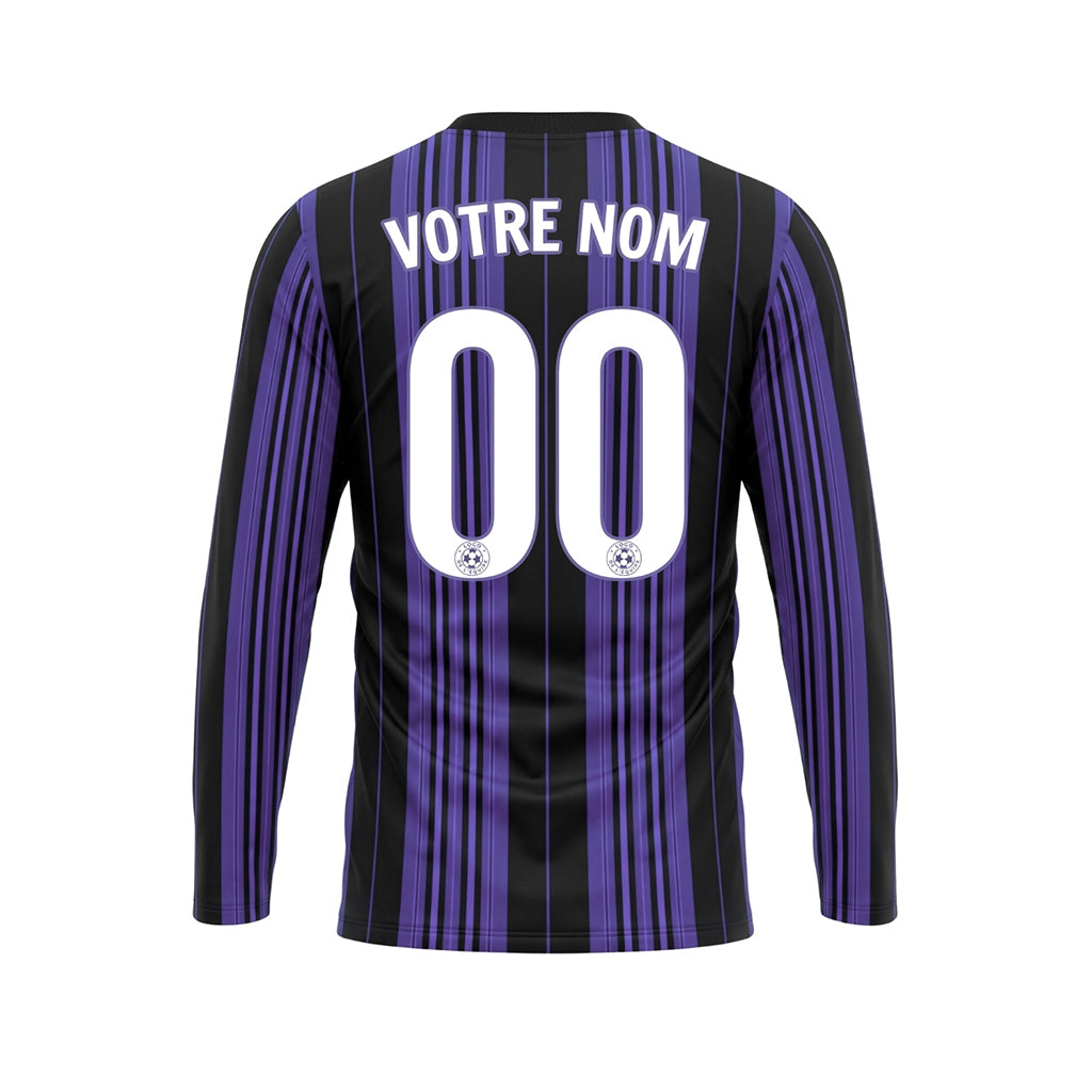 Noir Violet Rayures Verticales Maillot de Football Personnalisé à Manches Longues