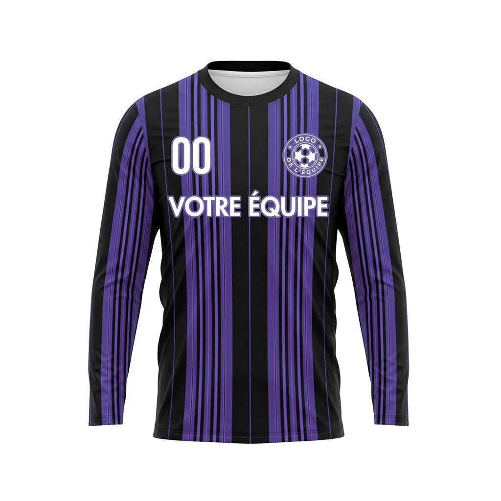 Noir Violet Rayures Verticales Maillot de Football Personnalisé à Manches Longues