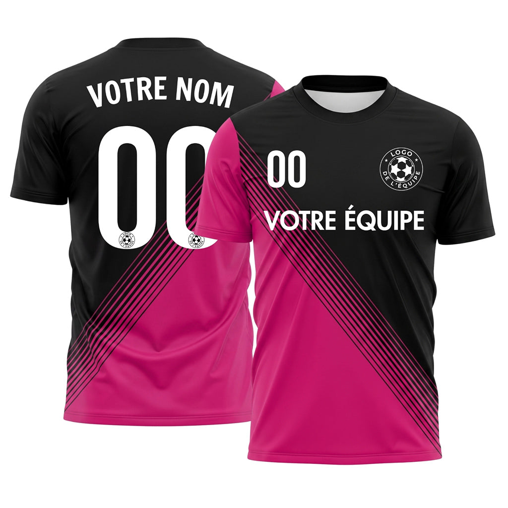 Noir Magenta Diagonales Rayures Maillot de Football Personnalisé