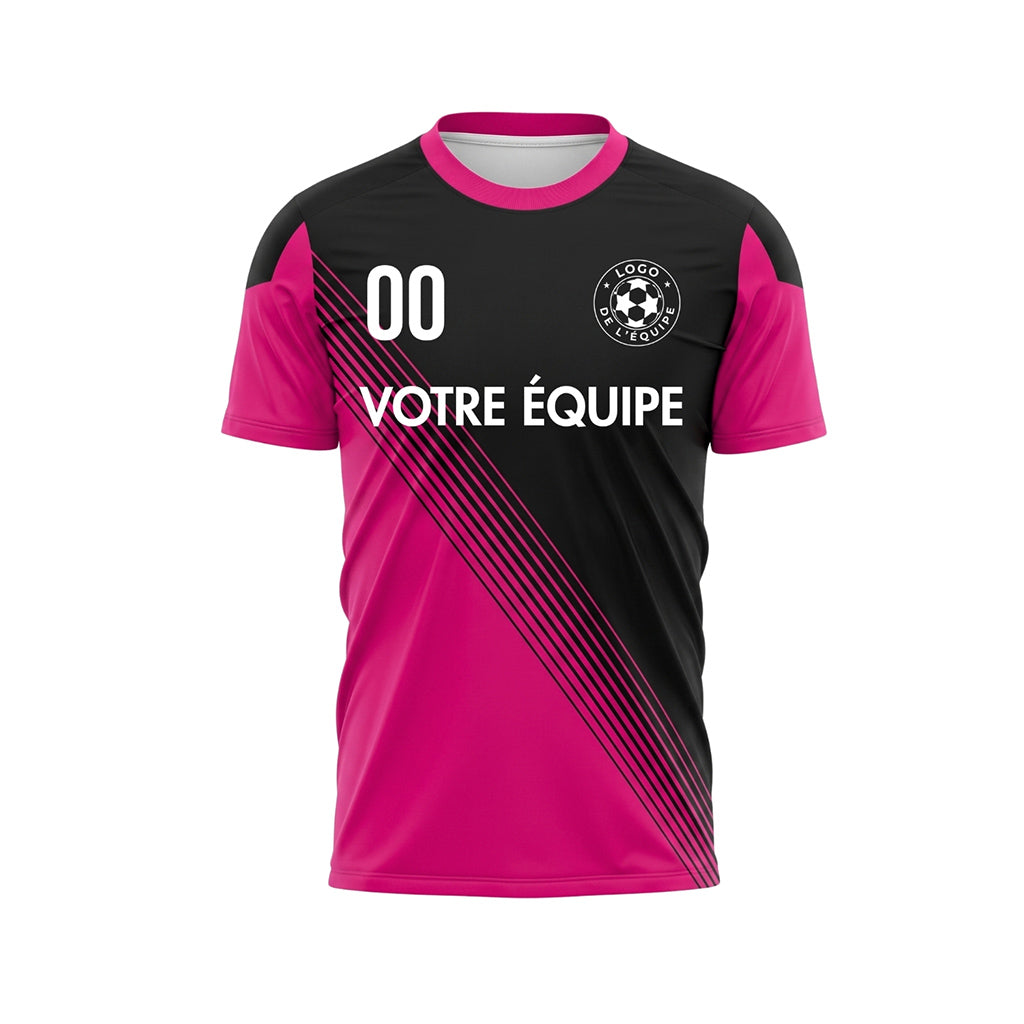 Noir Magenta Col Accent Diagonales Rayures Maillot de Football Personnalisé