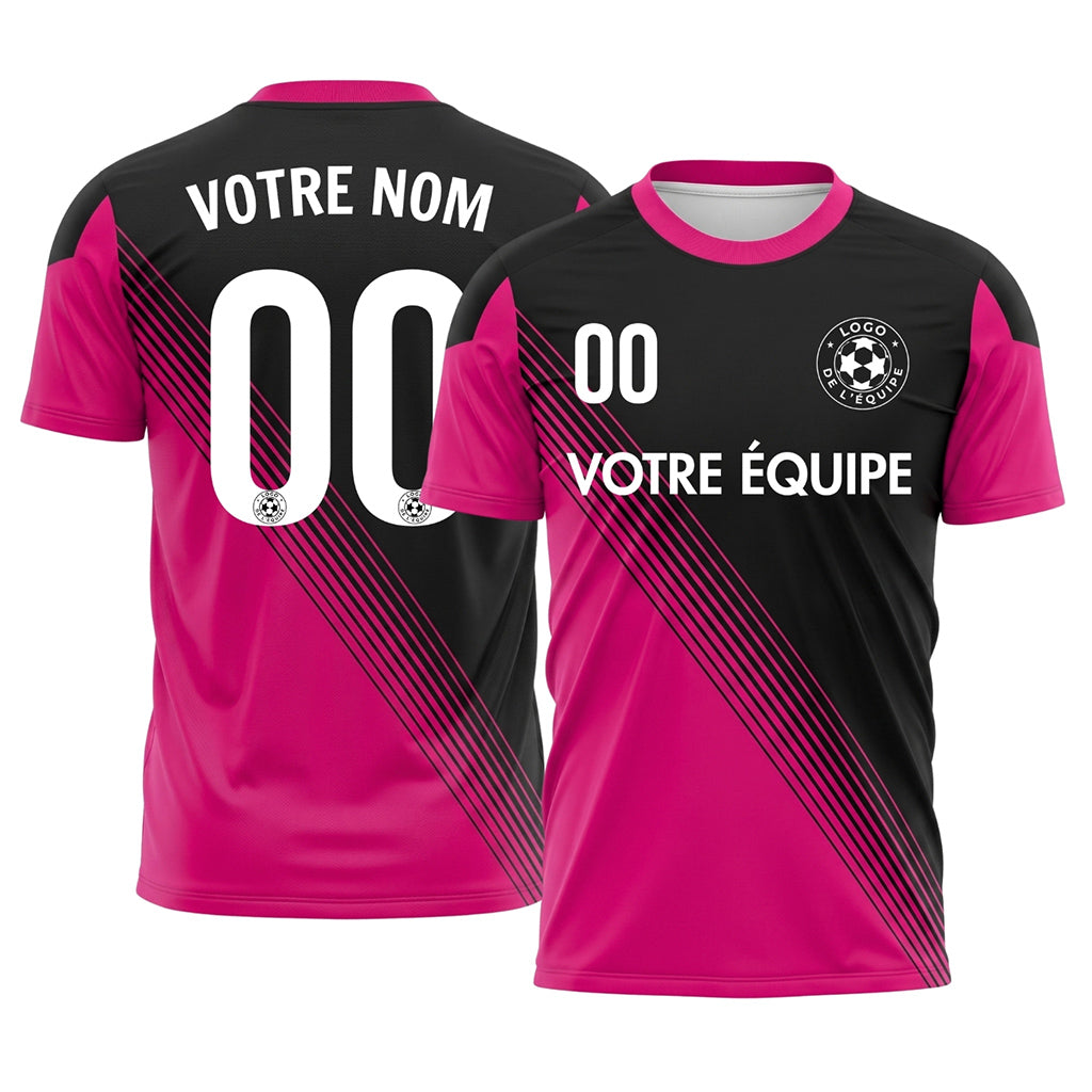Noir Magenta Col Accent Diagonales Rayures Maillot de Football Personnalisé