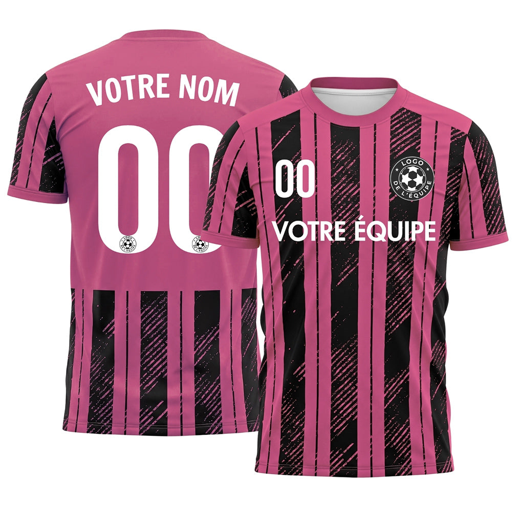 Noir Magenta Discontinues Diagonales Rayures Longitudinales Motif Maillot de Football Personnalisé