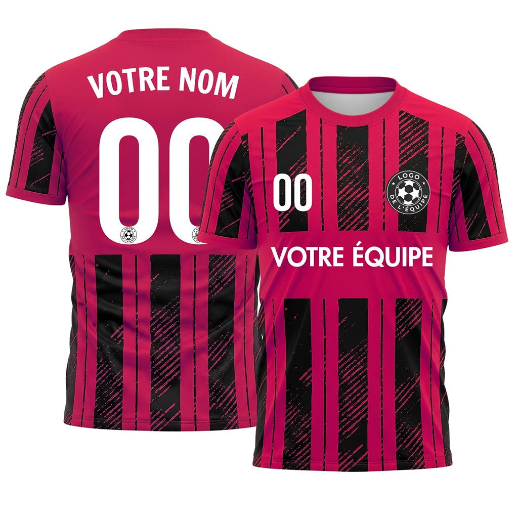 Noir Magenta Discontinues Diagonales Rayures Longitudinales Motif (2) Maillot de Football Personnalisé