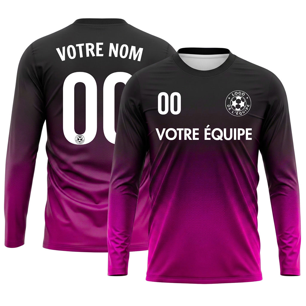 Noir Rose Dégradé à Pois Maillot de Football Personnalisé à Manches Longues