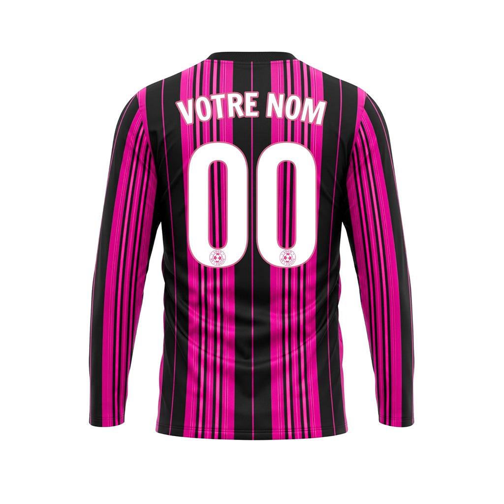 Noir Rose Rayures Verticales Maillot de Football Personnalisé à Manches Longues