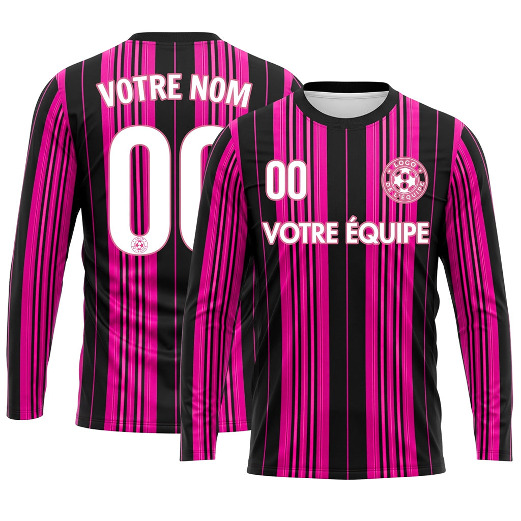 Noir Rose Rayures Verticales Maillot de Football Personnalisé à Manches Longues