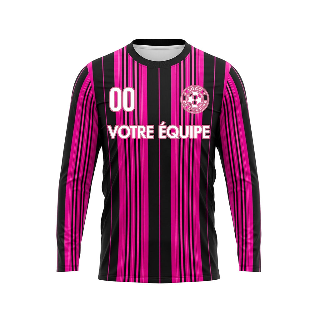 Noir Rose Rayures Verticales Maillot de Football Personnalisé à Manches Longues