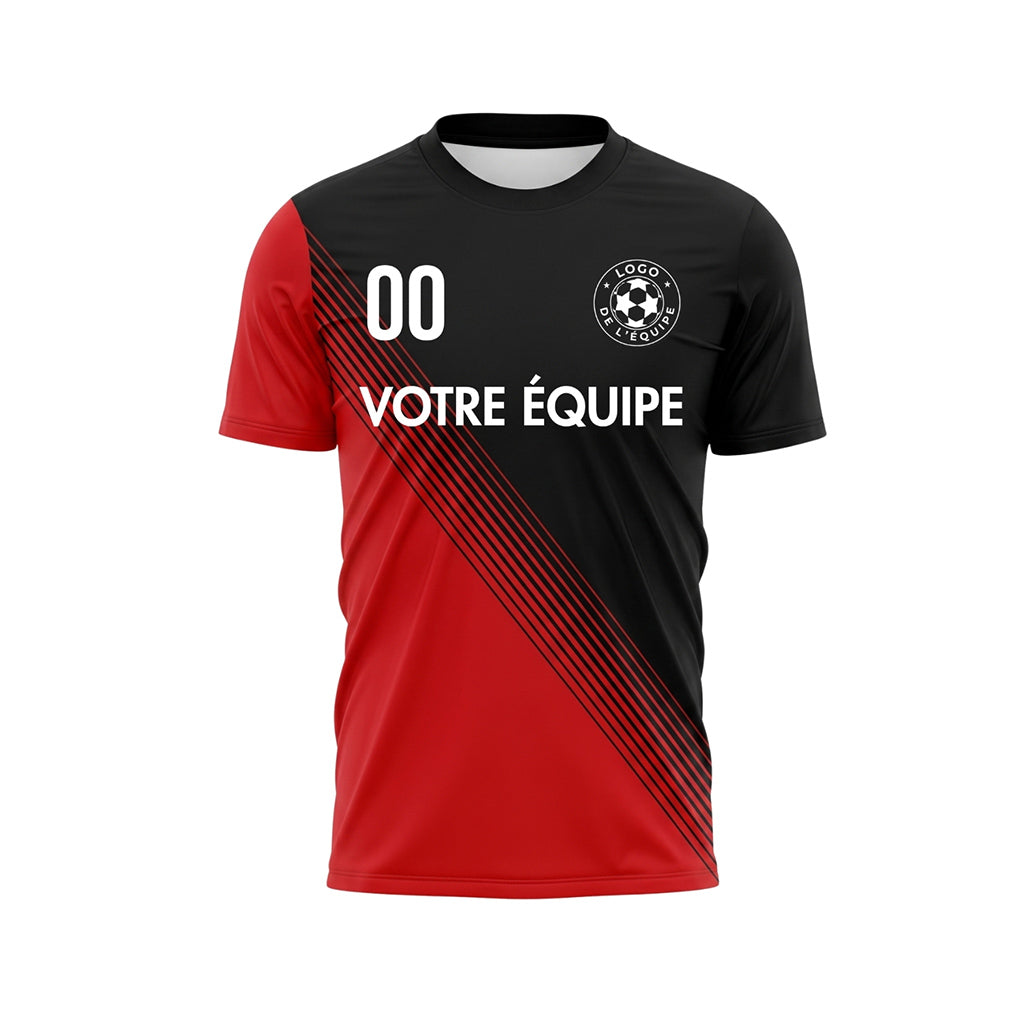 Noir Rouge Diagonales Rayures Maillot de Football Personnalisé