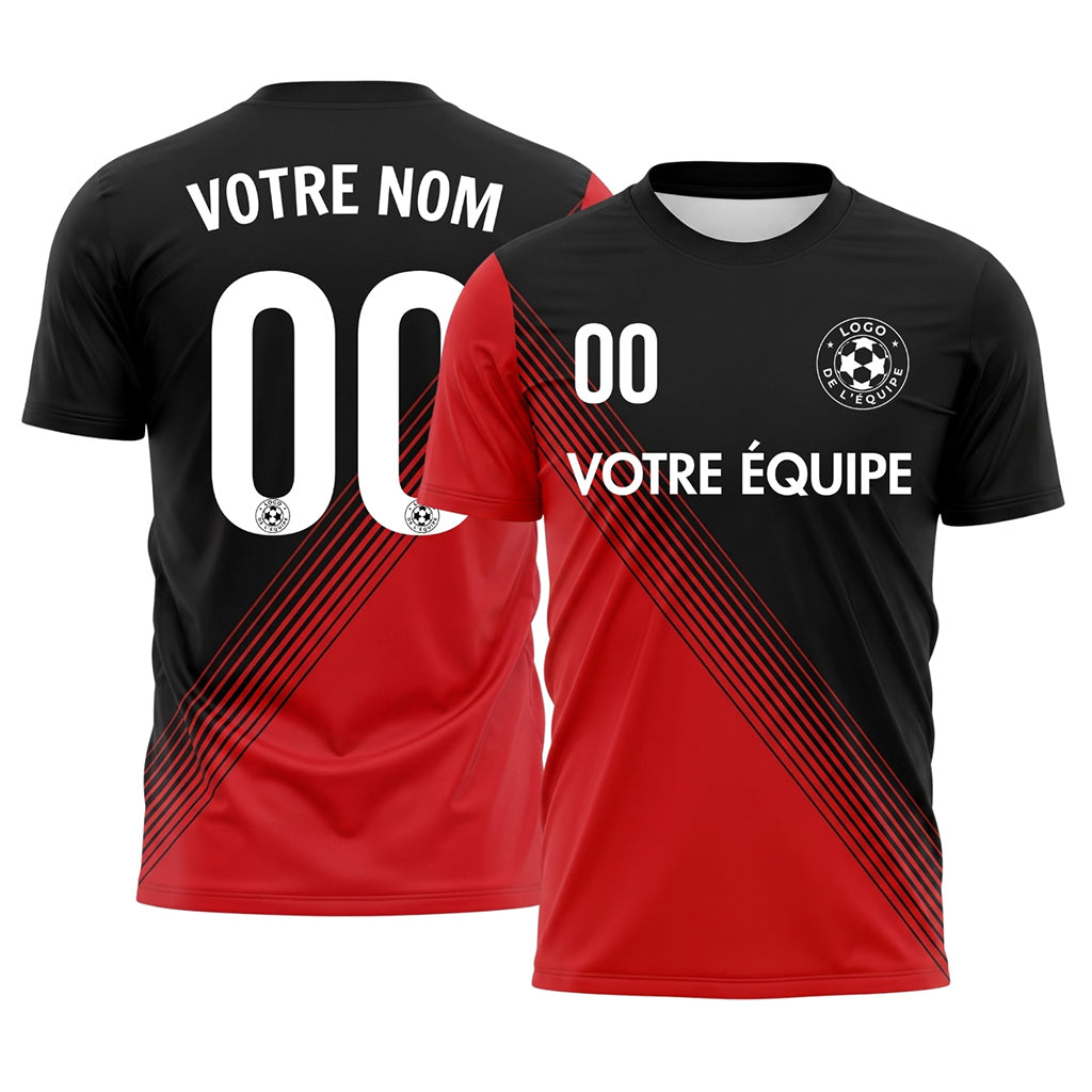 Noir Rouge Diagonales Rayures Maillot de Football Personnalisé