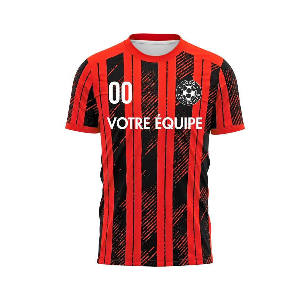 Noir Rouge Tacheté Diagonales Rayures Longitudinales Motif Maillot de Football Personnalisé