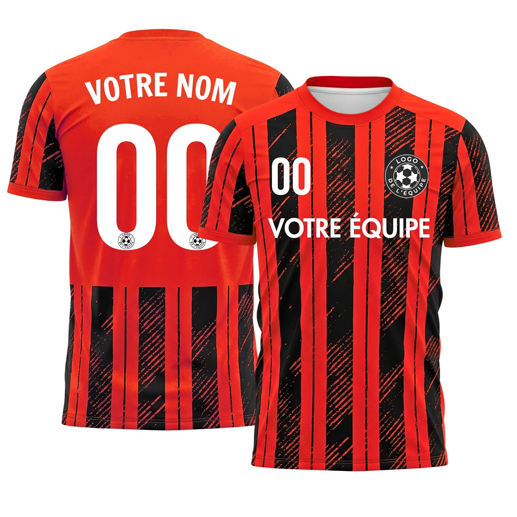 Noir Rouge Tacheté Diagonales Rayures Longitudinales Motif Maillot de Football Personnalisé