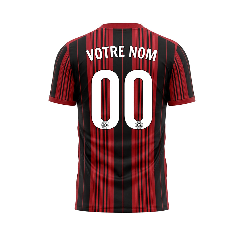 Noir Rouge Rayé Maillot de Football Personnalisé