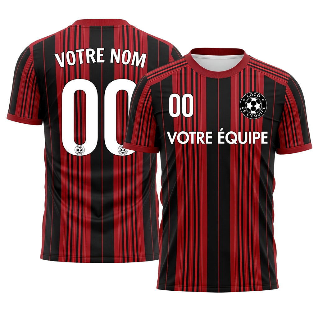 Noir Rouge Rayé Maillot de Football Personnalisé