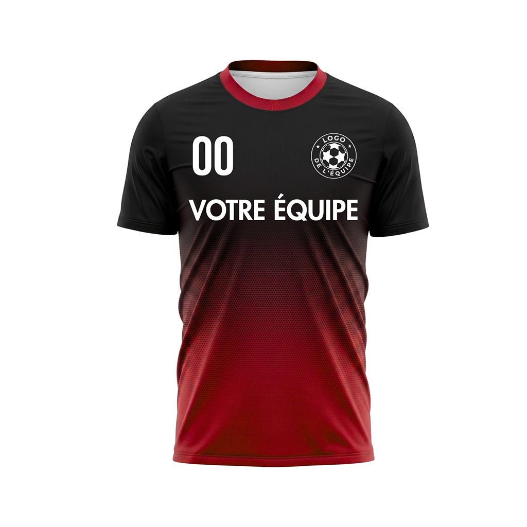 Noir Rouge Demi-Teinte Dégradé Maillot de Football Personnalisé