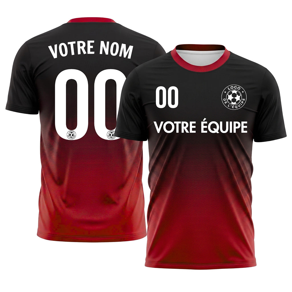Noir Rouge Demi-Teinte Dégradé Maillot de Football Personnalisé
