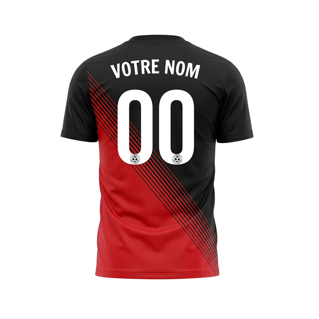 Noir Rouge Classique Diagonales Rayures Maillot de Football Personnalisé