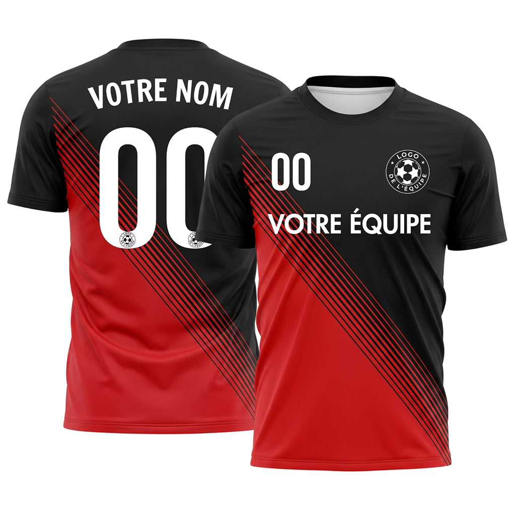 Noir Rouge Classique Diagonales Rayures Maillot de Football Personnalisé