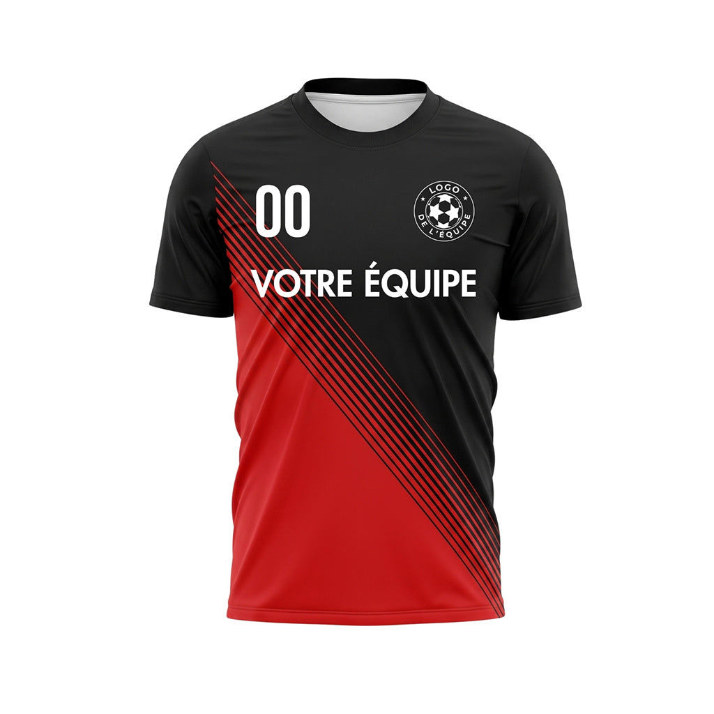 Noir Rouge Classique Diagonales Rayures Maillot de Football Personnalisé