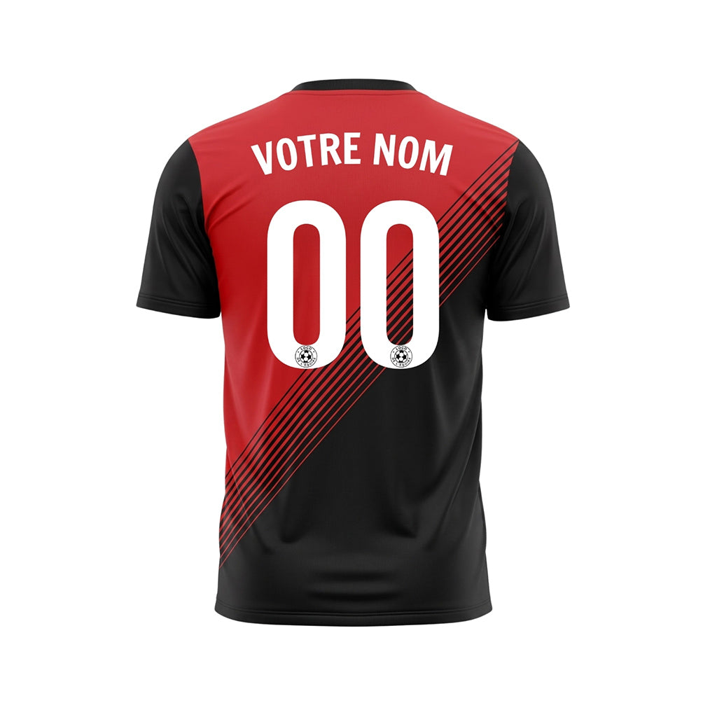 Noir Rouge Contraste Dos Diagonales Rayures Maillot de Football Personnalisé