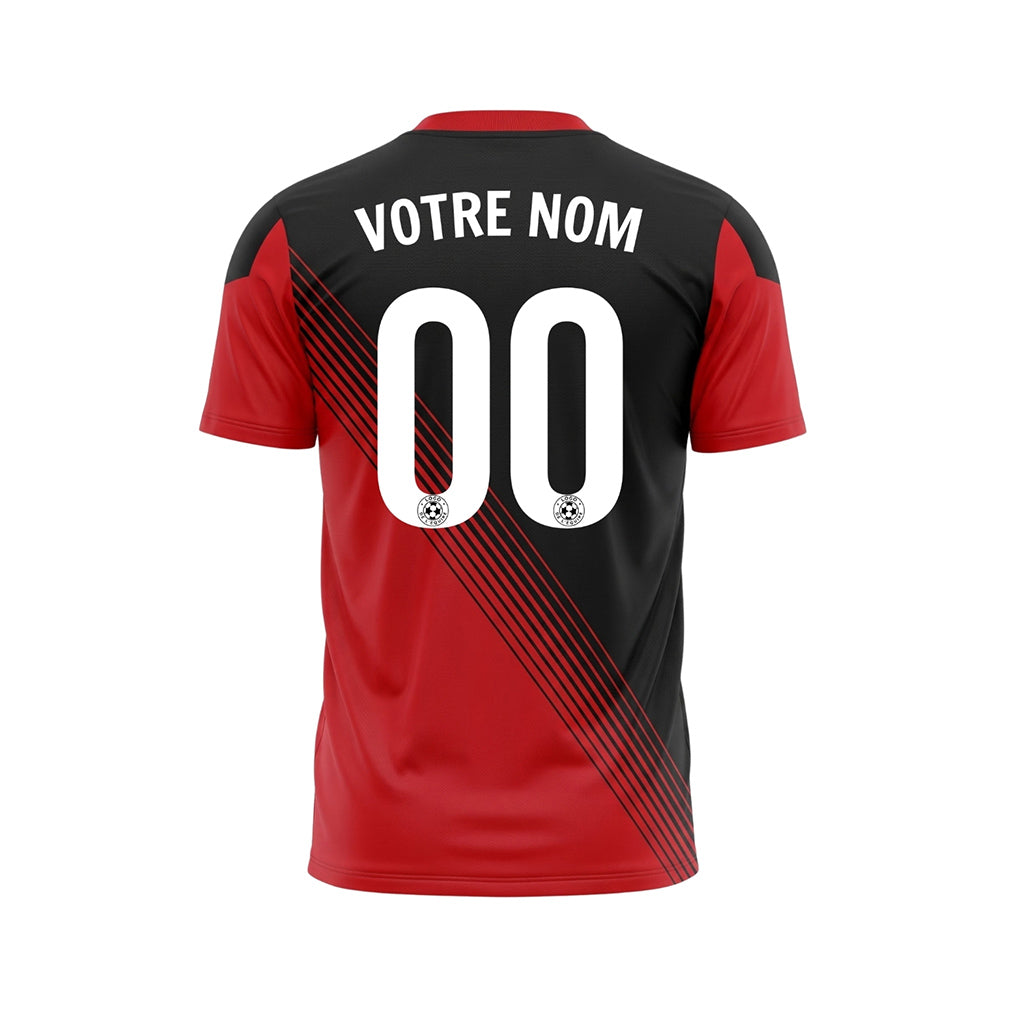 Noir Rouge Col Accent Diagonales Rayures Maillot de Football Personnalisé