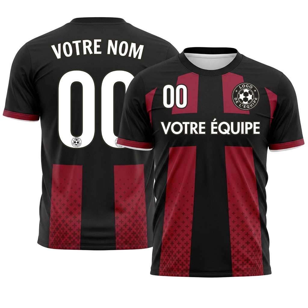 Noir Rouge Croix Motif Maillot de Football Personnalisé