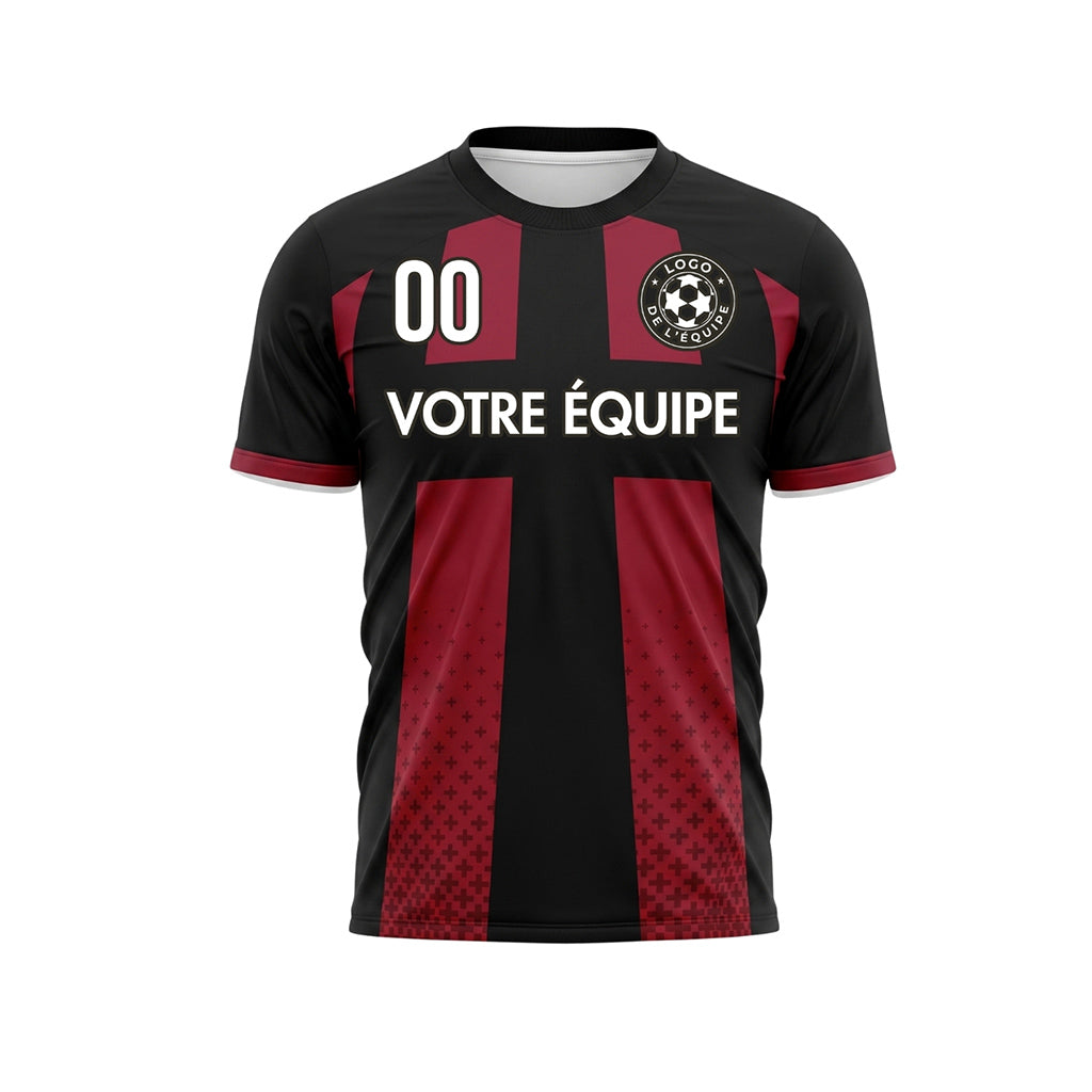 Noir Rouge Croix Motif Maillot de Football Personnalisé