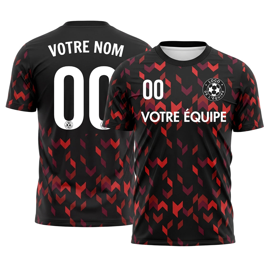 Noir Rouge Flèche Géométrique Motif Maillot de Football Personnalisé